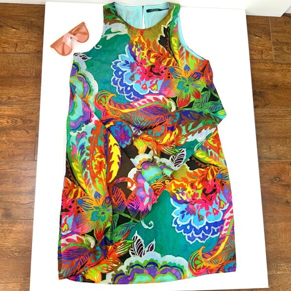 Lauren Ralph Lauren Women's Tropical Floral Shift Sleevless Dress Sz 12 - Picture 13 of 16